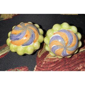 Mackenzie Childs Majolica 1.5 ”  Swoop Multicolor Set Of 2 Knobs Pulls +Hardware
